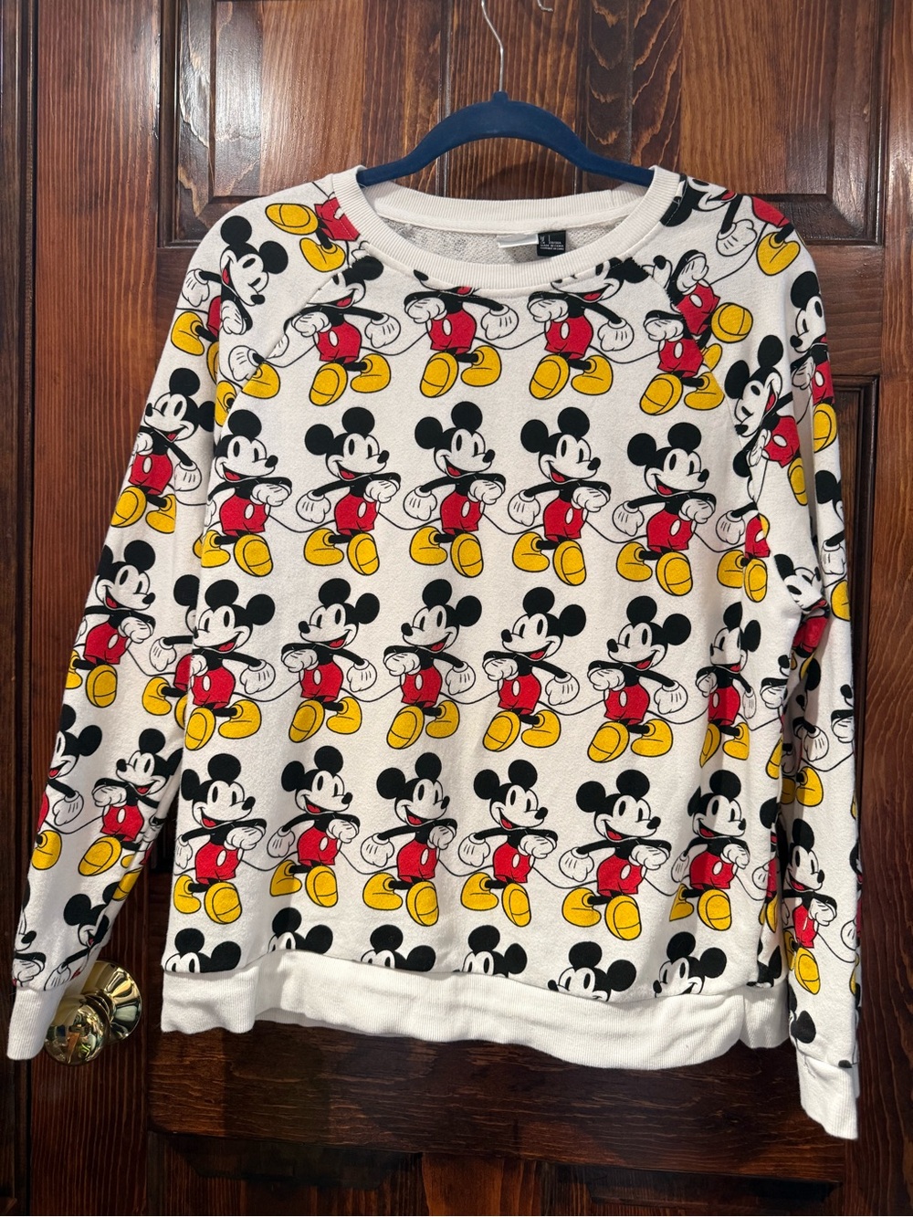 Disney Cream Mickey Allover Print Crewneck Sweatshirt with Red & Yellow Accents